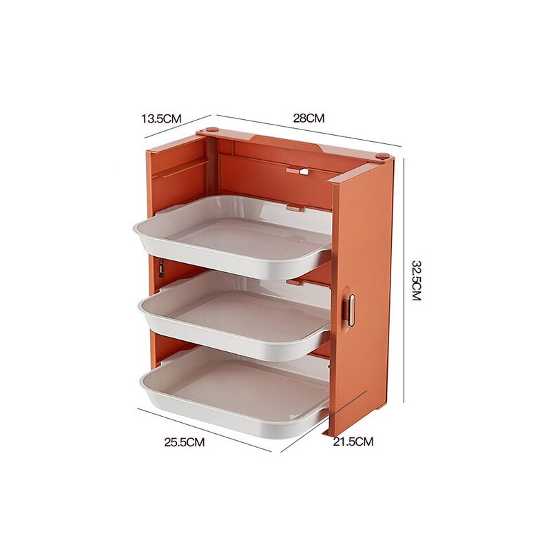 Kitchen Preparation Plate Organizer 6-Layer Cooking Dishes Tray Multi-Functional Wall Mount Racks Kitchen Organizer Storage Box: 3 Layer-Orange