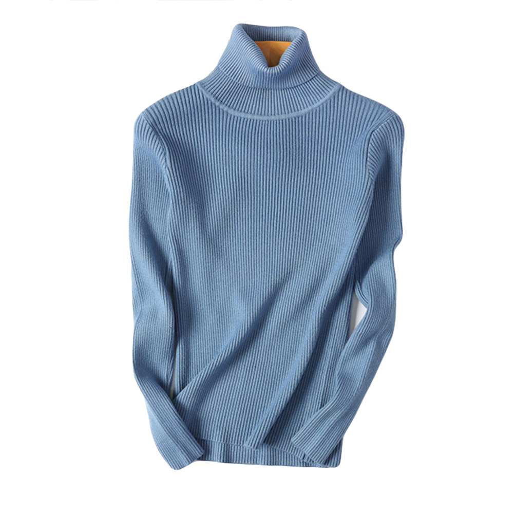 Dam tröjor vinter höst tröja med turtle neck elastisk smal stickad pullover bottentröja dam pullovers tröjor: Blå