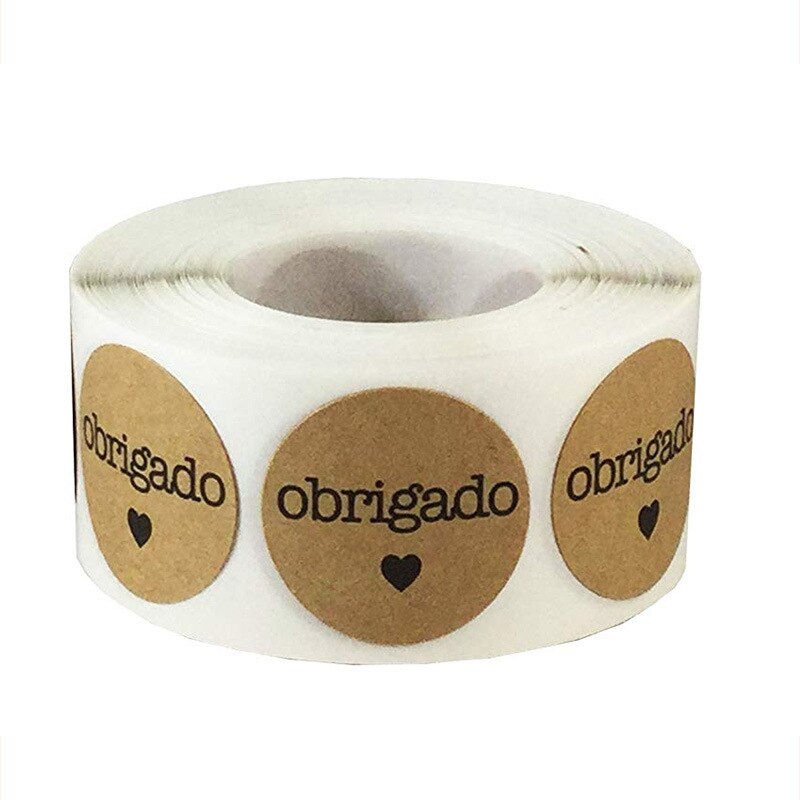 500pcs/roll 1Inch Thank You Round Sticker Kraft Paper French English Japanese Spanish Portuguese Merci Gracias Sticker Pack: Portuguese