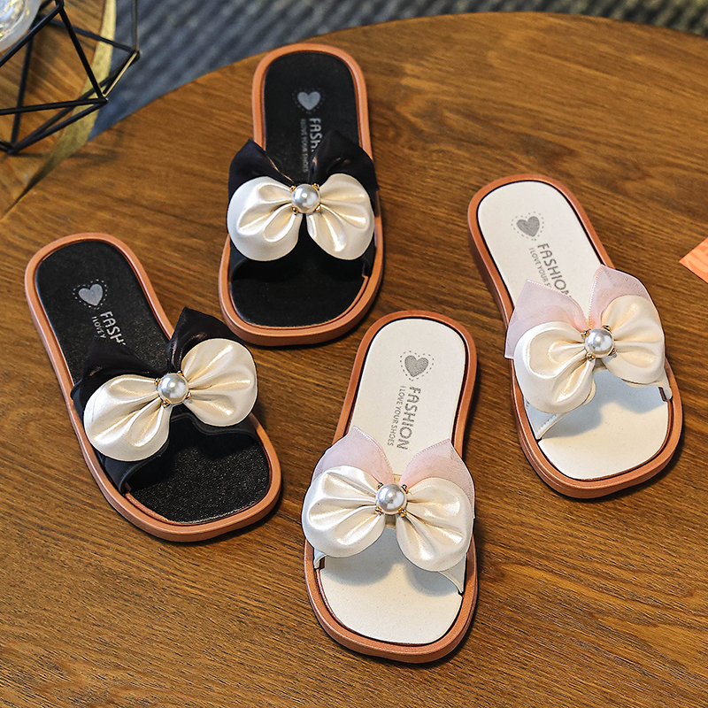 mesh pearl butterfly casual spring and summer slippers for girls, indoor and outdoor beach exposed toe comfortable sandals