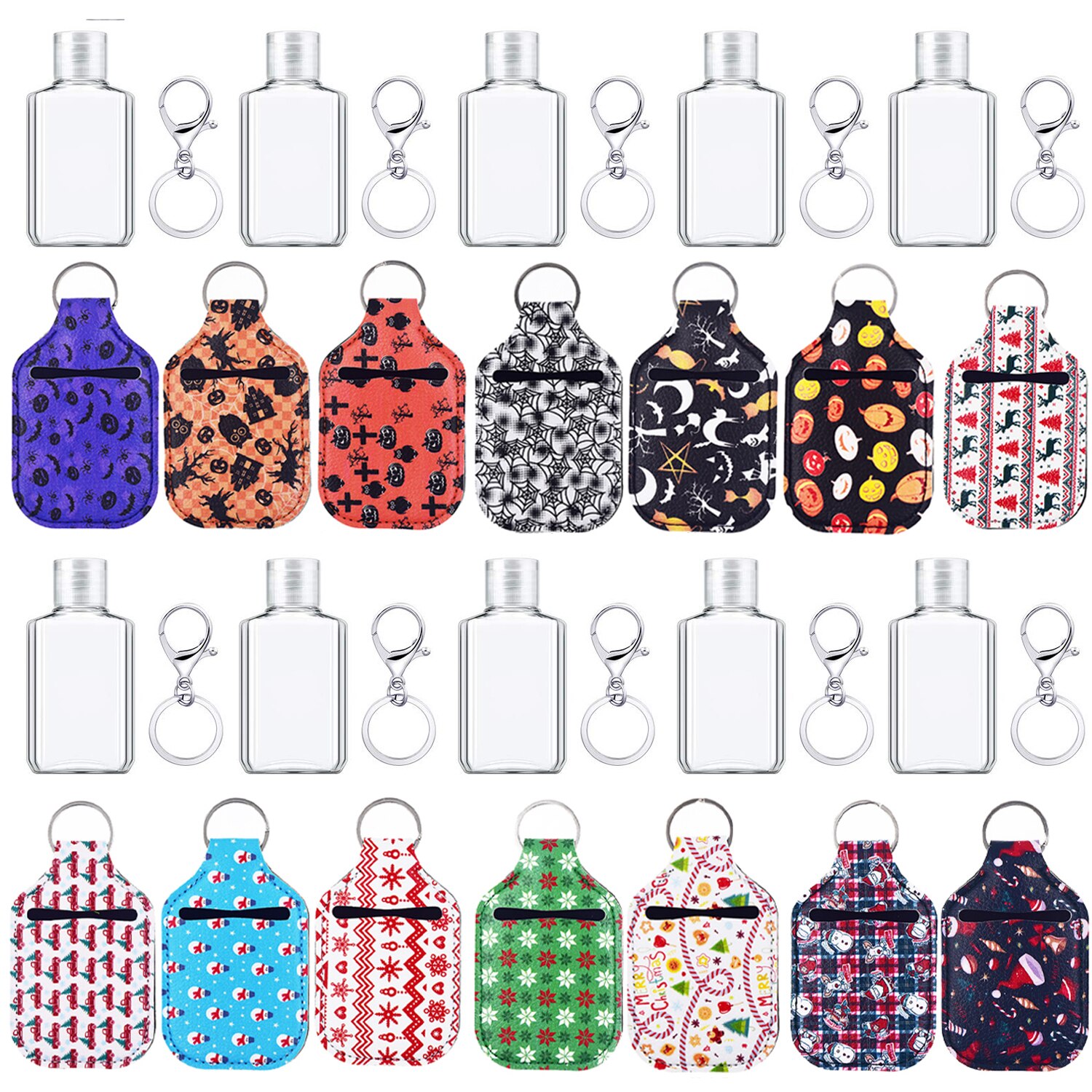 Spider Print Neoprene Hand Sanitizer Bottle With Keychain Bags 30ml Key Rings Hand soap Bottle Holder Halloween Christmas