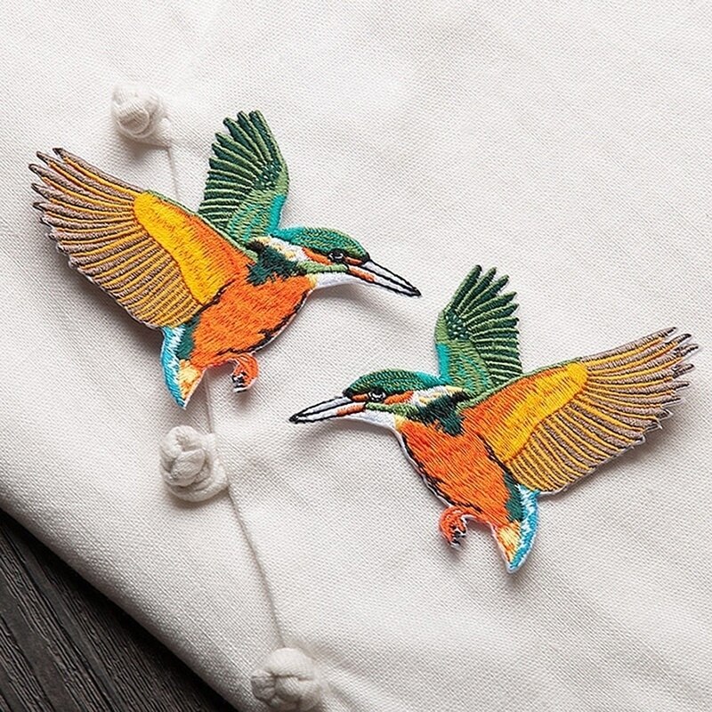 Phenix Vogels Azure Blauw Roze Goud Geborduurde Applicaties Iron-Patches Paar: Yellow Hummingbird