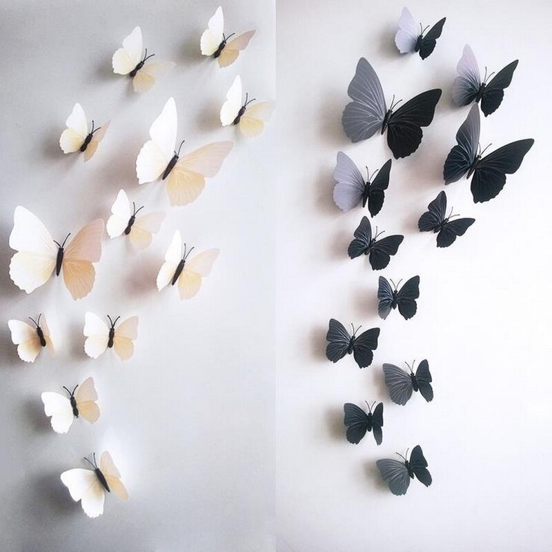 12 Pcs/Lot 3D Butterfly Wall Stickers PVC DIY Home Decor Poster For Kitchen Bathroom Adhesive To Wall Decals Decoration