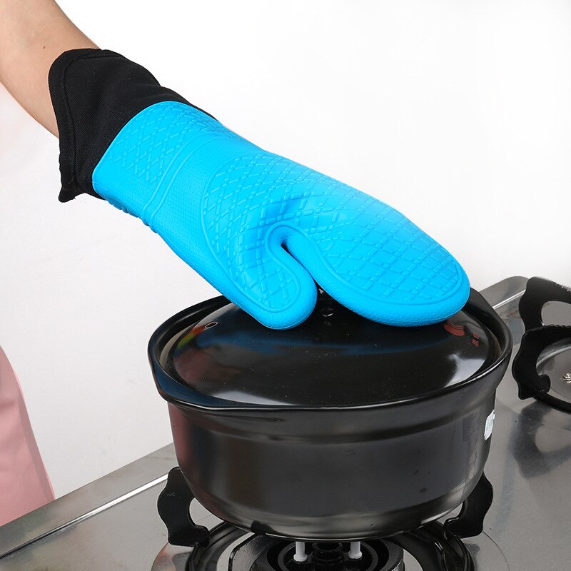 Guantes de silicona resistentes al calor para horno, manoplas gruesas antideslizantes sólidas para cocinar a la parrilla y hornear, 1/2 Uds.
