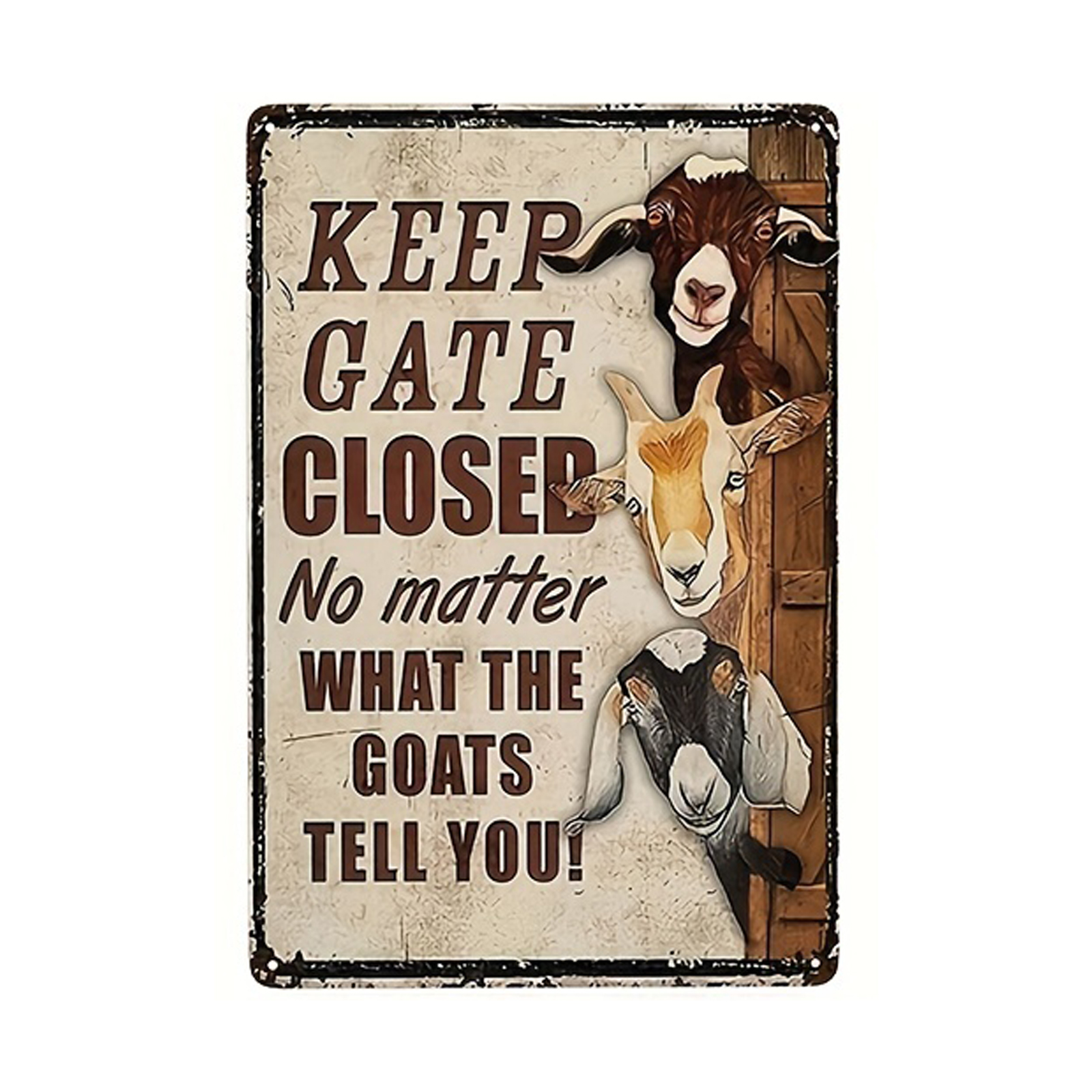 Divertido letrero de granja de cabras: mantenga la puerta cerrada, letrero de precaución de estaño/aluminio de metal para valla de granja, pared de casa y puerta: XL / Blanco