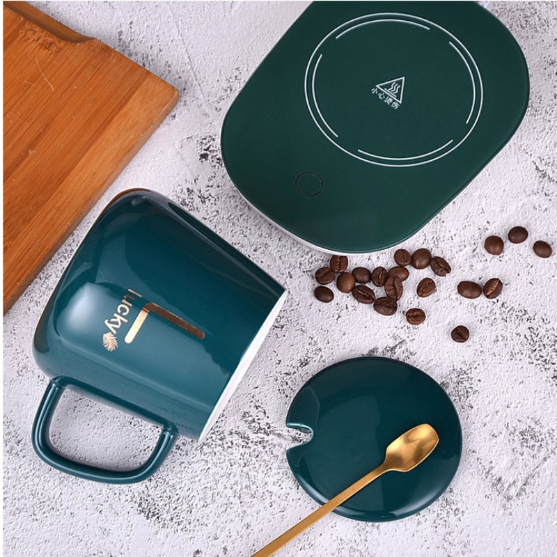 Ceramic Thermostatic Cup with Spoon with Lid Portable Box Set Coffee Cup Mug School Office Convenient and Practical