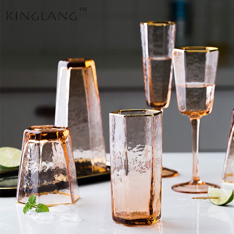 1 st kinglang hexagonalt glas genomskinligt champagneglas bägare hem vattenglas rödvinsglas kopp