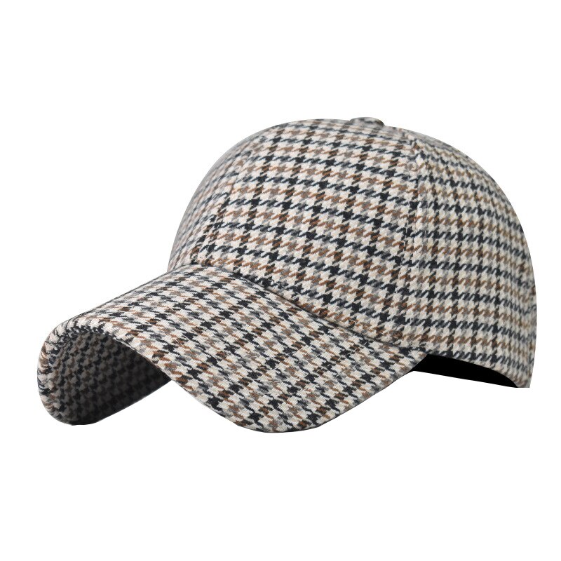 Frühlings-baseballkappe für damen und herren, sommer-sonnenhut aus filz mit hahnentrittmuster, trucker-snapback-kappe, lässige studentenkappe: Grau