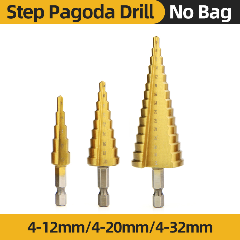 HSS Titanium Step Drill Bit High Speed Stepped Drill Set Saw Drill Tools Conical Stage Drill For Metal Wood 4-12 4-20 4-32mm: grey