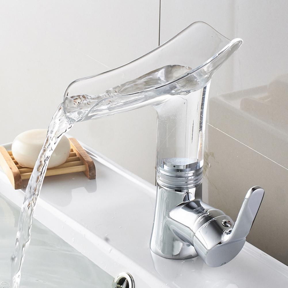 Handfat kranar vattenfall badrum blandare genomskinligt vinglas badrum handfat däck monterad vattenfall blandare antik kran