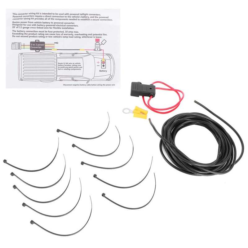car trailer Strap Tow Trailer Wiring Harness Powered Converter Wiring Connection Kit 10A Fuse 12AWG Cable 55151 trailer towing