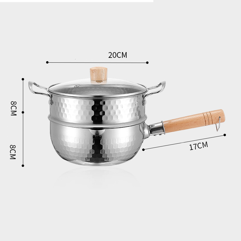 Padella in acciaio inossidabile Padella da neve giapponese Manico in legno Coperchio Pentole per stufato Frittura Wok Pentola per latte Utensili da cucina Pentole pratiche: Black