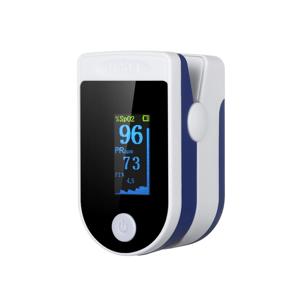 Blod ilt finger puls digital fingerspids oximeter iltmætning & pulsmåler finger monitor bærbar oximetro: Hvidblå