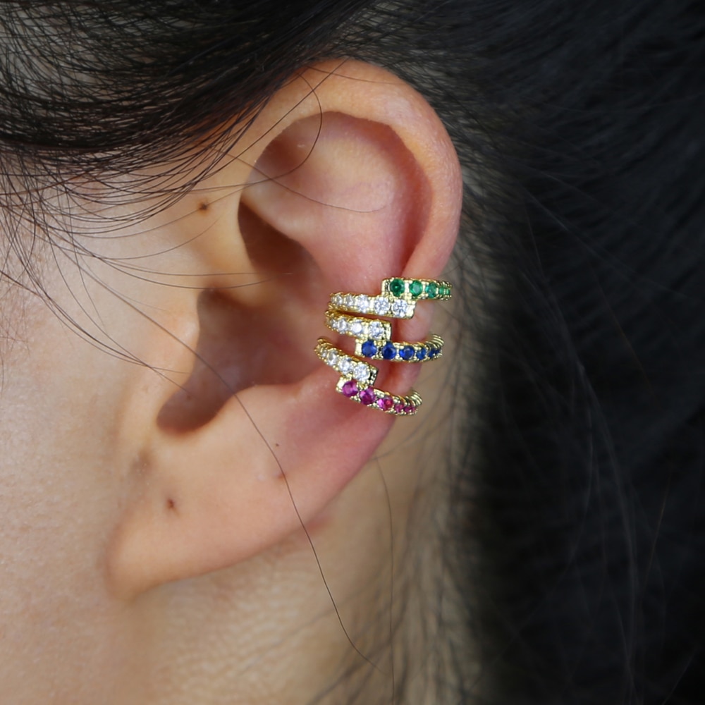 no piercing ear cuff colorful cubic zirconia simple clip earring cuffs