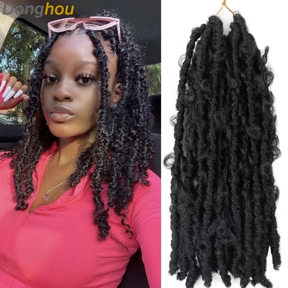 14 inches Butterfly Locks Crochet Hair Ombre Butterfly Distressed Locs Correct Hair 1b 27 30 Bug Easy Braiding Hair 1 3 6 7 9Pcs: 1B Color / 1Pcs/Lot