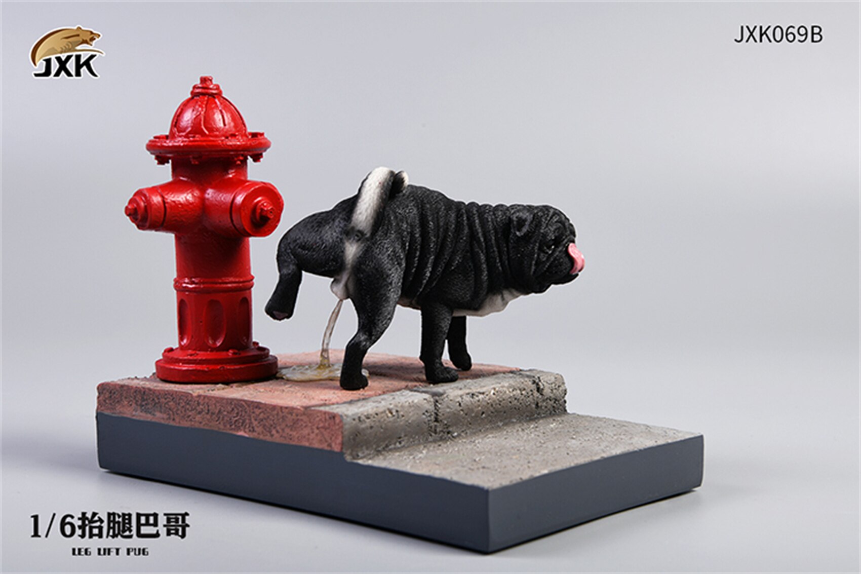 JXK 1/6 Funny Pug Figure Dog with Base Pet Healing Figure Cute Canidae Animal Collector Toy Resin Desktop Decoration