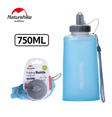 Naturehike sammenleggbar sammenleggbar silikon drikke sports vannflaske vannpose camping reise sykkel flaske vann bag: Blå 750ml