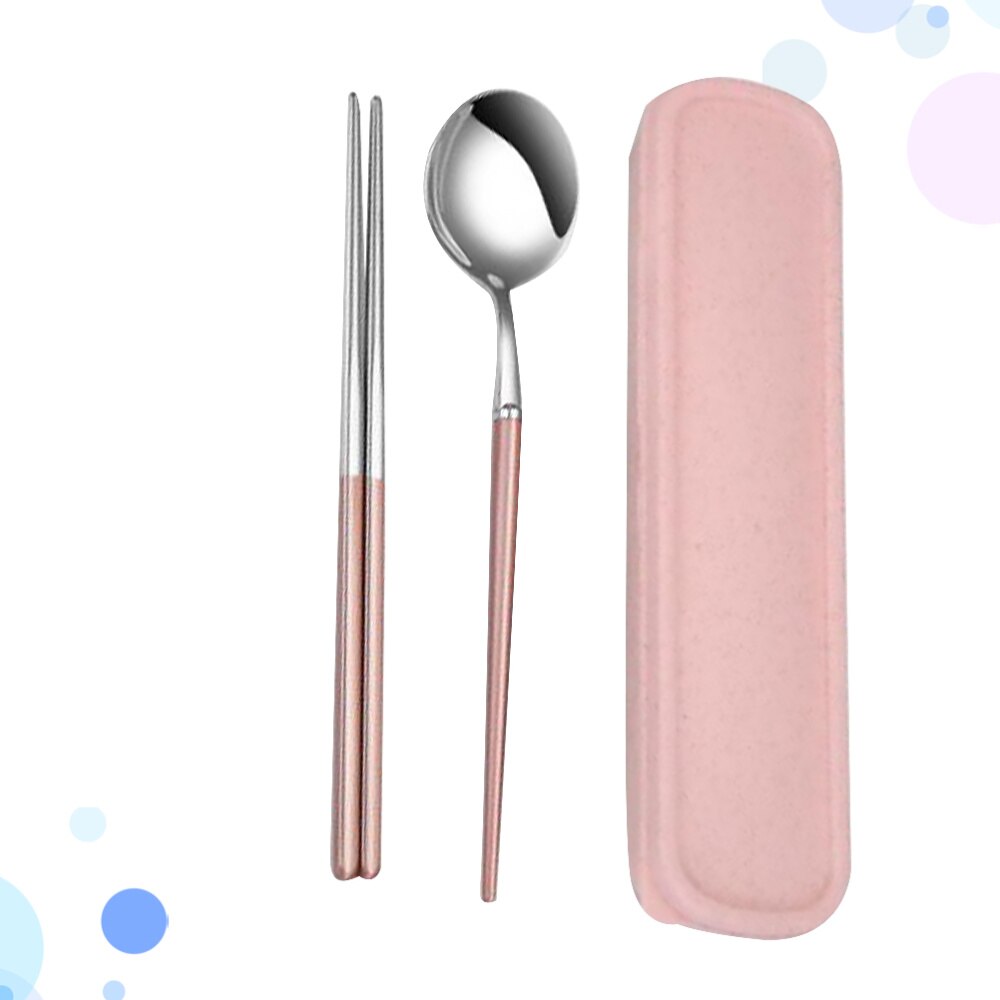 Flatware Set Stainless Steel Reusable Utensils Spoon Chopsticks Storage Case Kit for Camping Picnic Travel