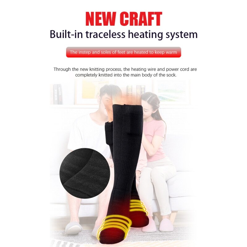 Men Women Winter Warm Electric Heating Socks DC Interface Rechargeable Outdoor Skiing Hiking Cycling Climbing Heating Socks