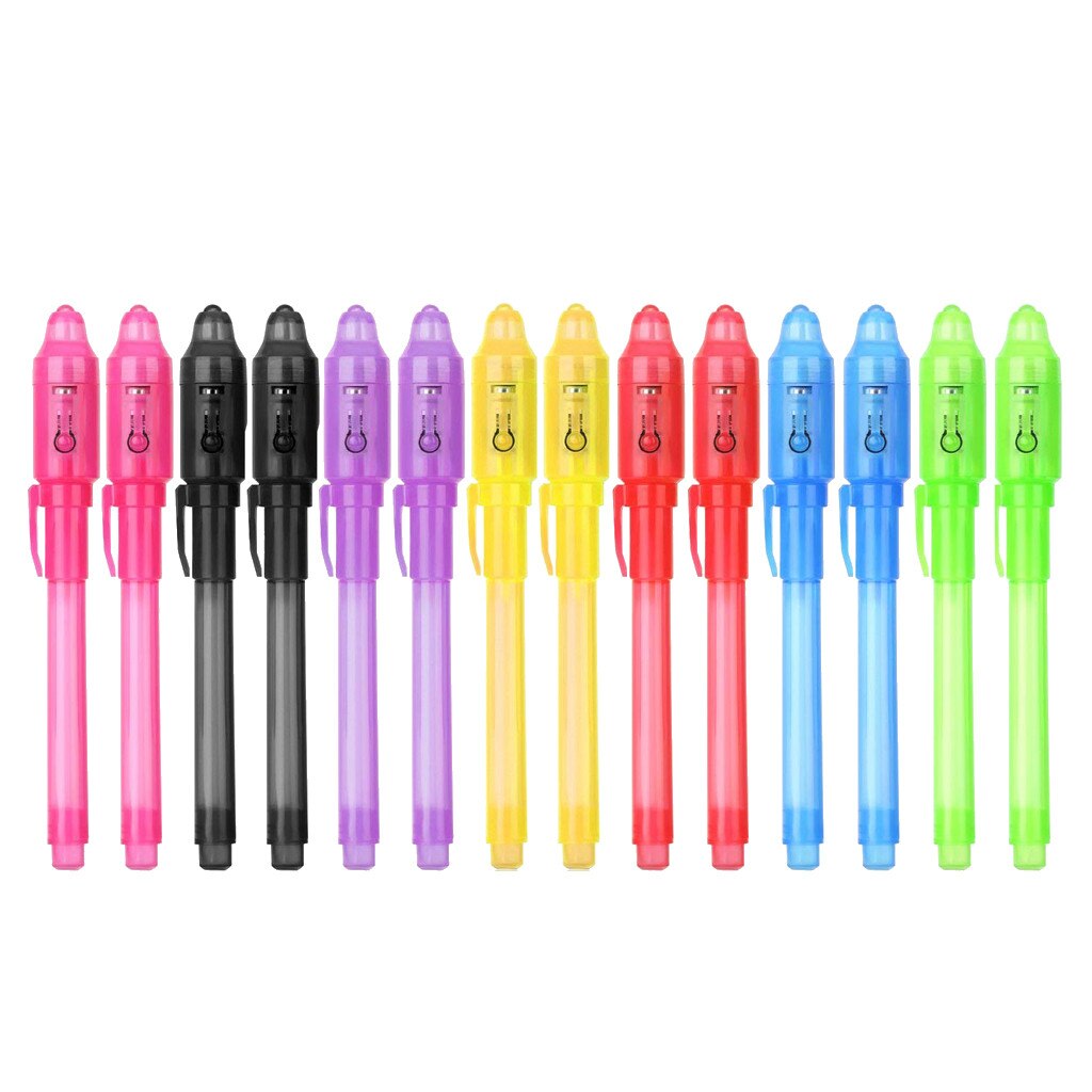Magic needle 14Pcs graffiti 2-1 UV black light invisible ink compositions UV invisible writing highlighter marker pen #41