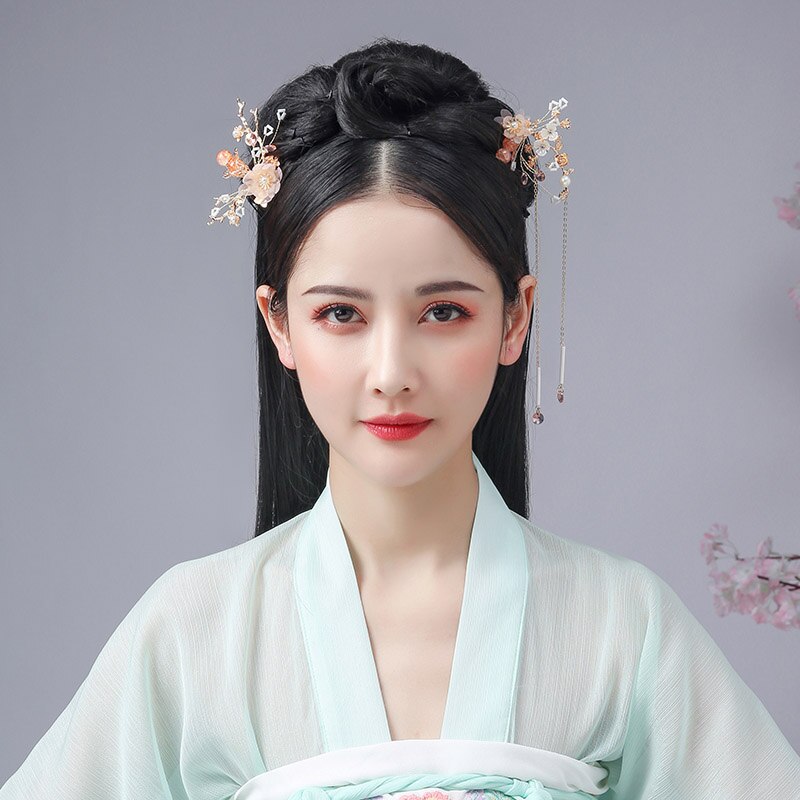 Forseven Vrouwen Meisjes Bloem Parels Lange Kwast Hoofddeksels Haarspelden Steekt Haar Kammen Sieraden Sets Chinese Haaraccessoires