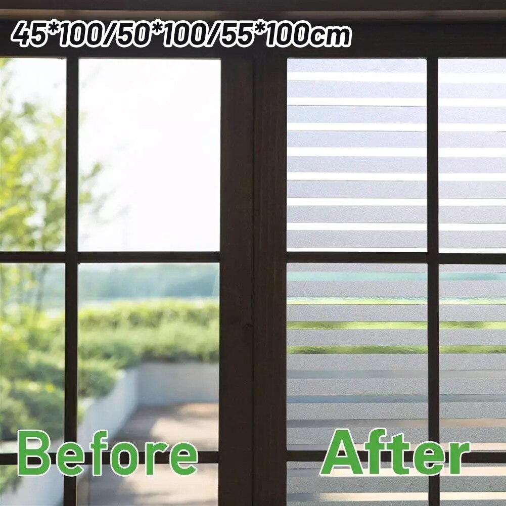 Window Sticker Striped Window Decal Non-Adhesive Privacy Horizontal Stripes Electrostatic Glue-Free Transparent Glass Sticker