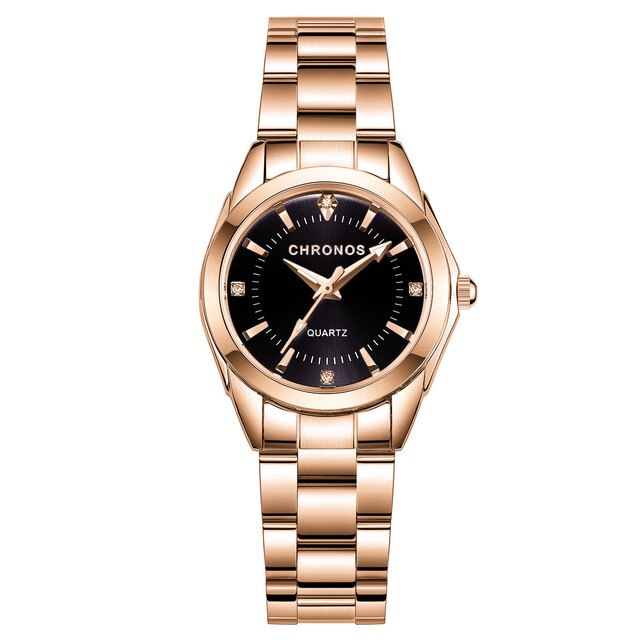 Senhoras vestido relógios pequena face rosa dial à prova dwaterproof água relógio de quartzo analógico feminino com banda de aço inoxidável moda clássico: Rose Gold Black