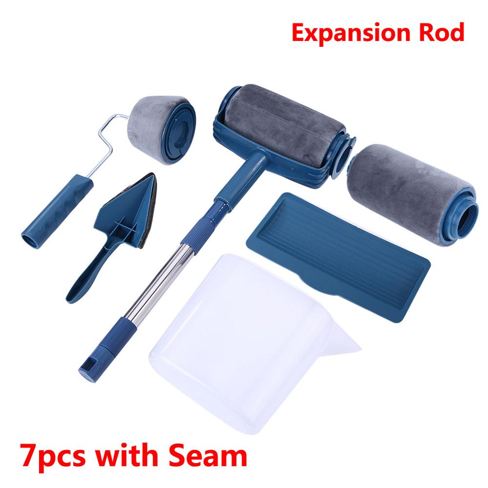 5/8pcs DIY Paint Runner Pro Roller Brush Tools Set Handle Flocked Edger Office Home Room Wall Painting Roller Paint Brush Sets: 7pcs with Seam