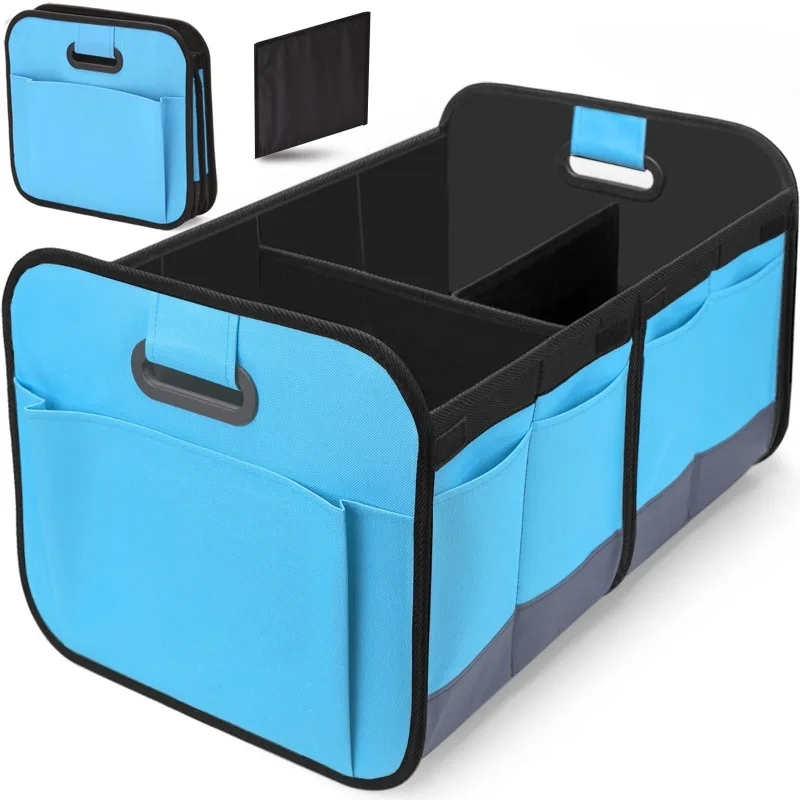 Organizador de maletero para almacenamiento de coches, organizadores de coches plegables con múltiples compartimentos, bañadores plegables e impermeables, dispositivo para coche, 1 ud.: Azul