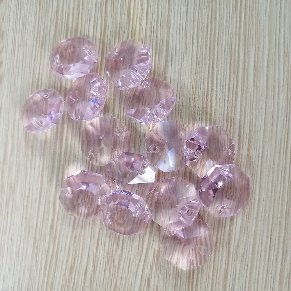 Kamel 20 stk rosa 14mm krystall åttekantede løse perler til skrog prismer lysekrone lampe deler tilbehør bryllup midtpunkt