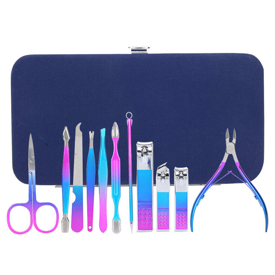 12/15pcs Nail Clipper Set Eyebrow Scissors Dead Skin Pusher Manicure Pedicure Kit (7023D) for Nail Art Manicure Grinding Machine: 12pcs