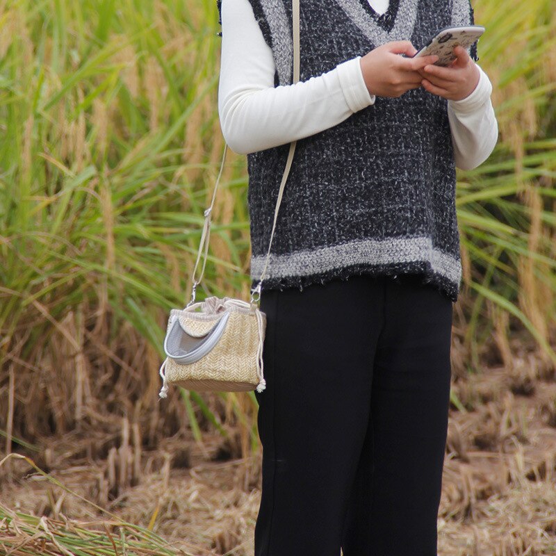 Pet Carrier Portable Small Pet Bamboo Weaving Rat Cage Hedgehog Cages Chinchilla Cage Outdoor Carrying Backpack Holder