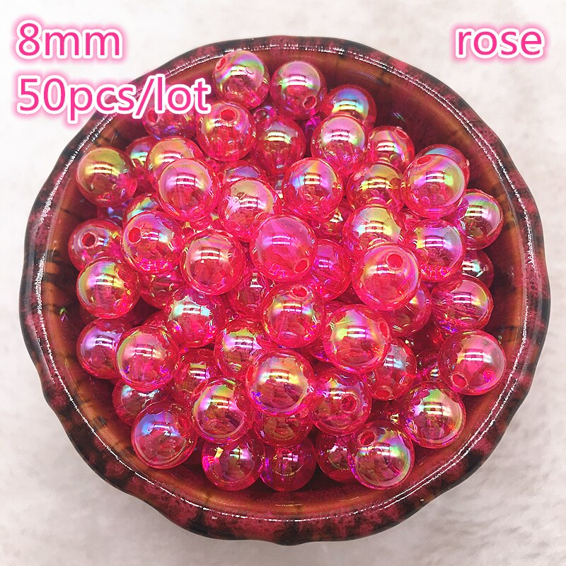 50 stuks 8mm AB Kleur Ronde Acryl Kraal Losse Spacer Kralen Voor Sieraden Maken DIY Armband: 06