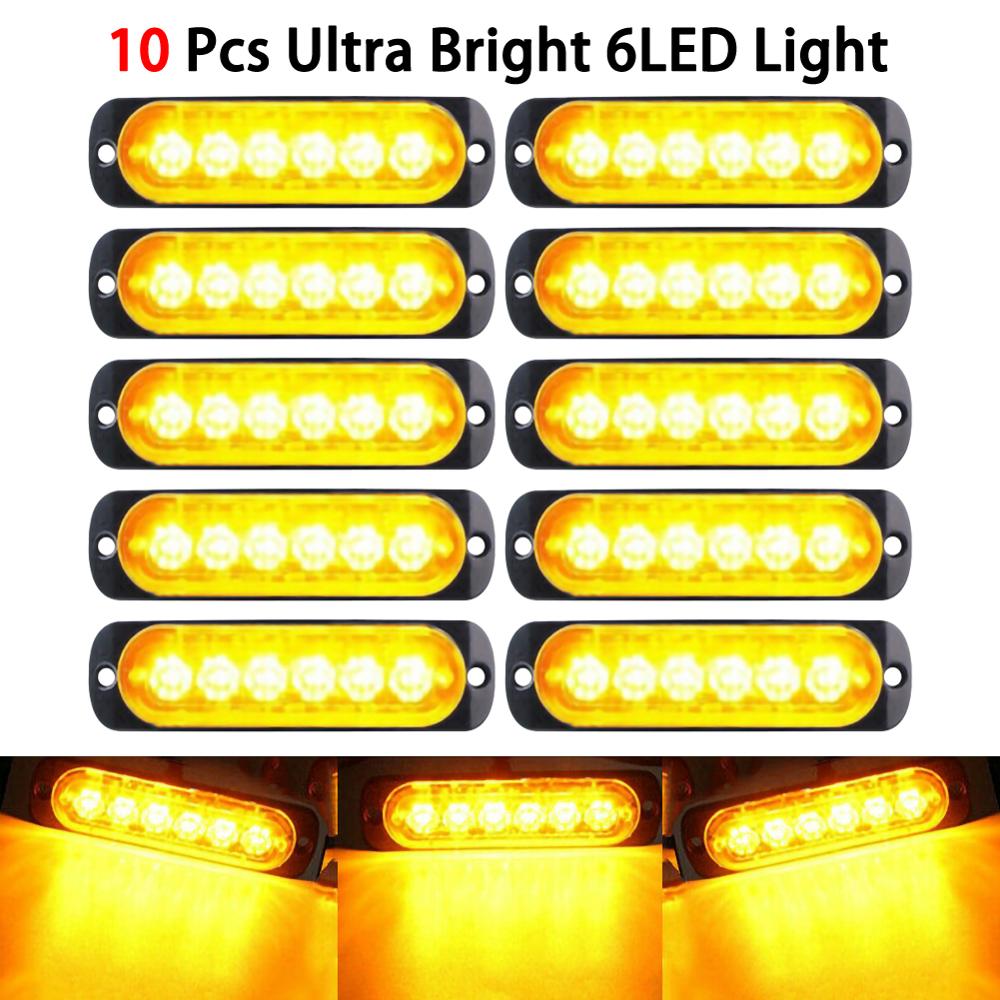 10pcs 18W Auto Lights Amber 6 LED Dringende Waarschuwing Werken 12V stofdicht Trailer Staart Waarschuwing lamp Remlichten Richtingaanwijzer Lamp