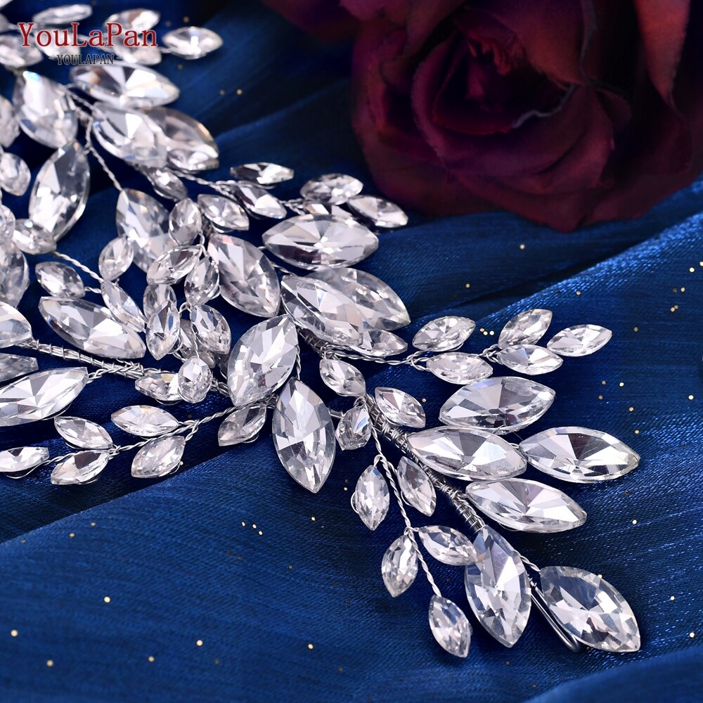YouLaPan HP304 Luxuriöse Strass Stirnband Silber Hochzeit Kopfschmuck Bling Braut Diademe und Kronen Kristall Braut Headwear