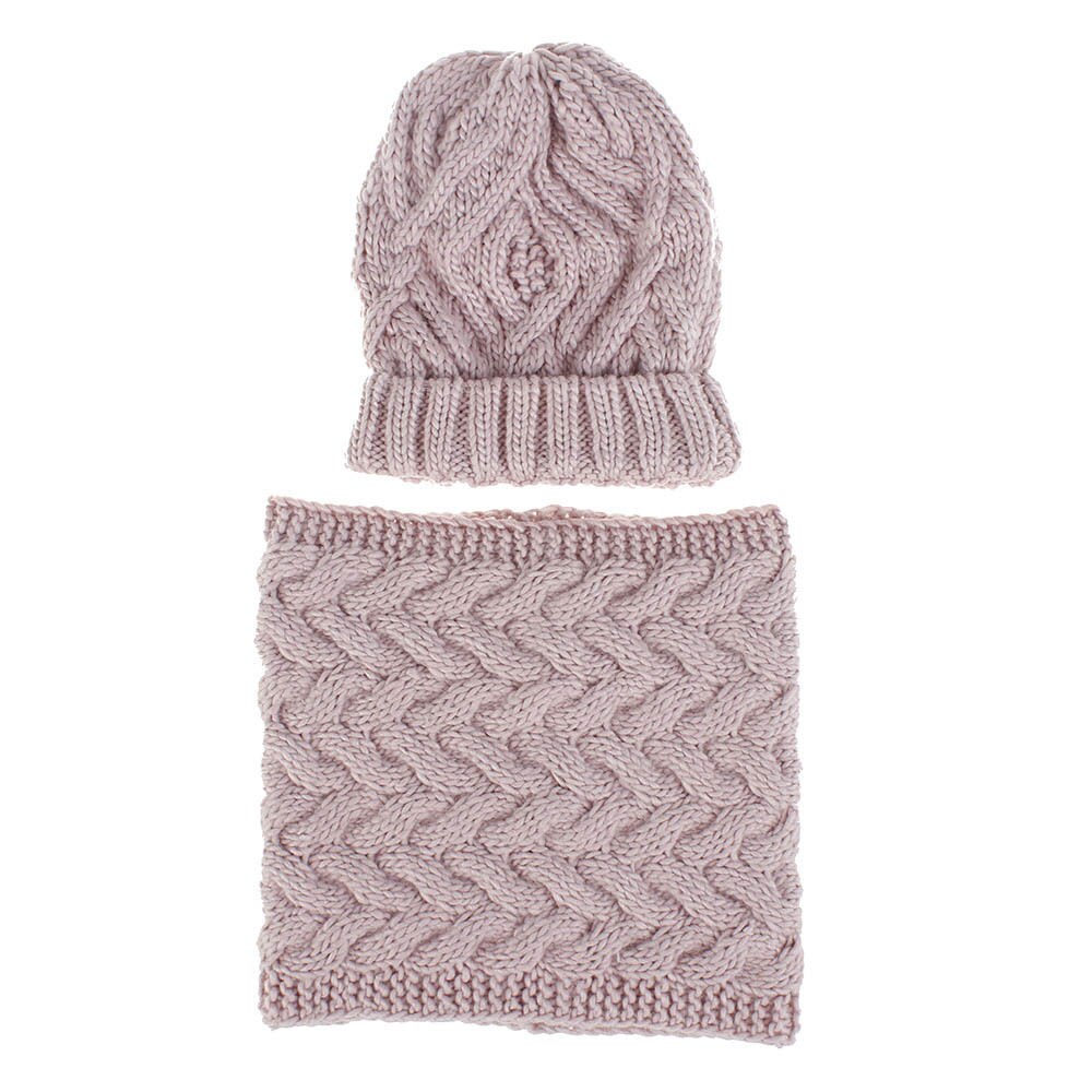 Wintersjaal muts set gebreide muts voor dames winter warme stretch gebreide muts volwassen outfit meisjes gebreide muts met sjaal  wh108d: Oudroze