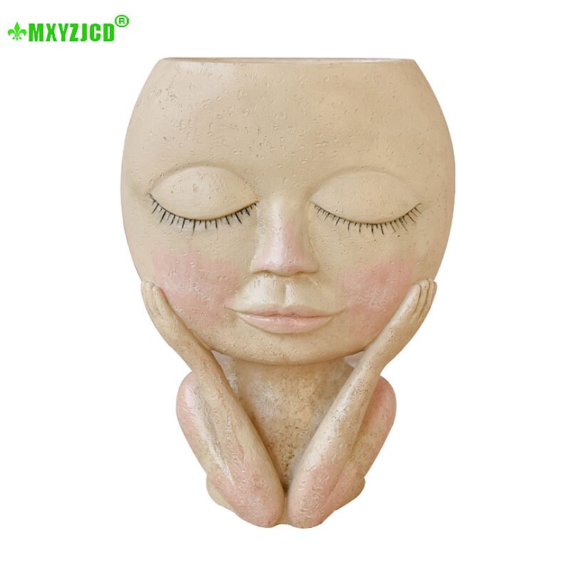 Pop met grote ogen, vaas van hars, figuur, sculptuur, knutsel- en opbergcontainer, bloemstukcontainer, huisdecoratie, accessoires