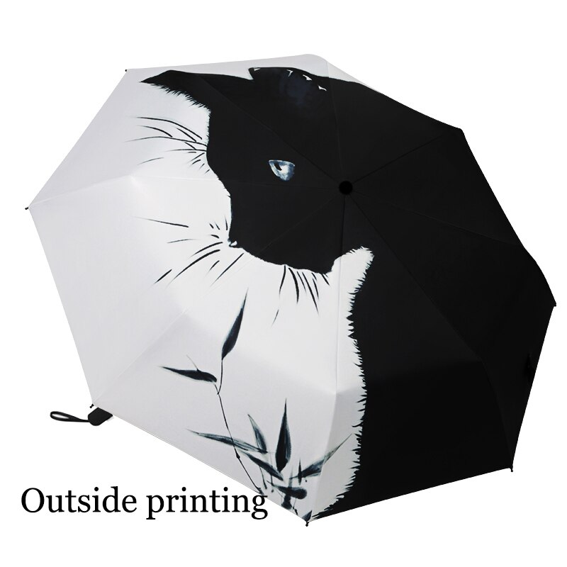Sombrilla plegable Original para hombre y mujer, Parasol con de gato de dibujos animados UPF50 + paraguas Anti uv para estudiantes, Parapluie de equipo de lluvia para niños: outside printing