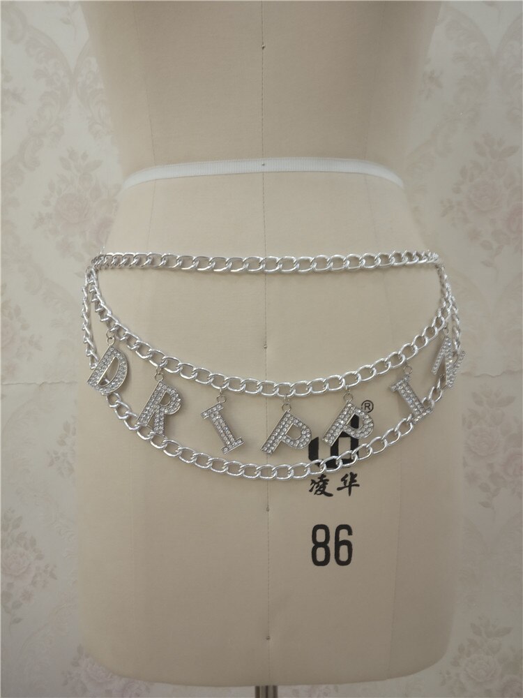 Briefe Kette Gürtel Für Frauen Kleid Taille Silber Gold Gürtel Weibliche bund Damen Kleid Metall gürtel Halskette Riem: Silber