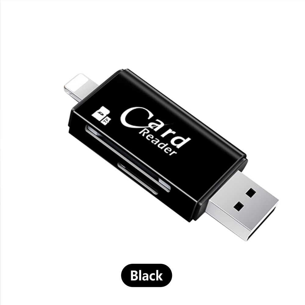 3 in 1 kortlæser sd tf kortlæser & micro sd kort adapter til computer iphone ipad android mac, mikro usb 3.0: Sort