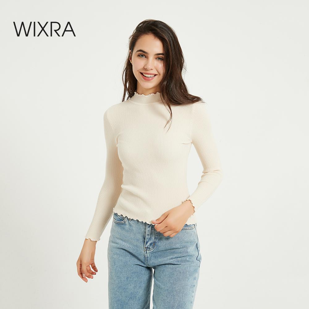 Wixra Womens Sweaters Turtleneck High Stretch Pullovers Long Sleeve Solid Sweaters Pulls Autumn Winter Women Clothes