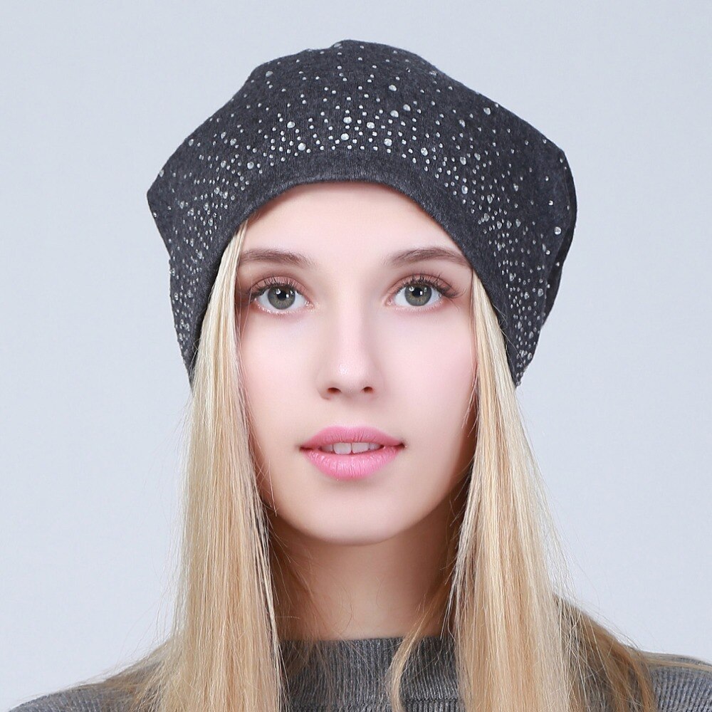 Geebro Women's Winter Slouchy Diamond Beanies &amp; Skullies Ladies Cotton Beanie Hat with Rhinestones Casual Thick Outdoor Ski Caps