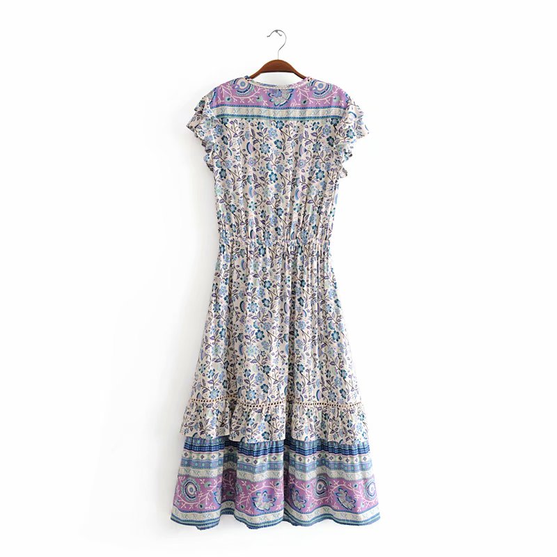 Women's Vintage Art Print Short Sleeve Shirt With Ruffled Sleeves main image 0