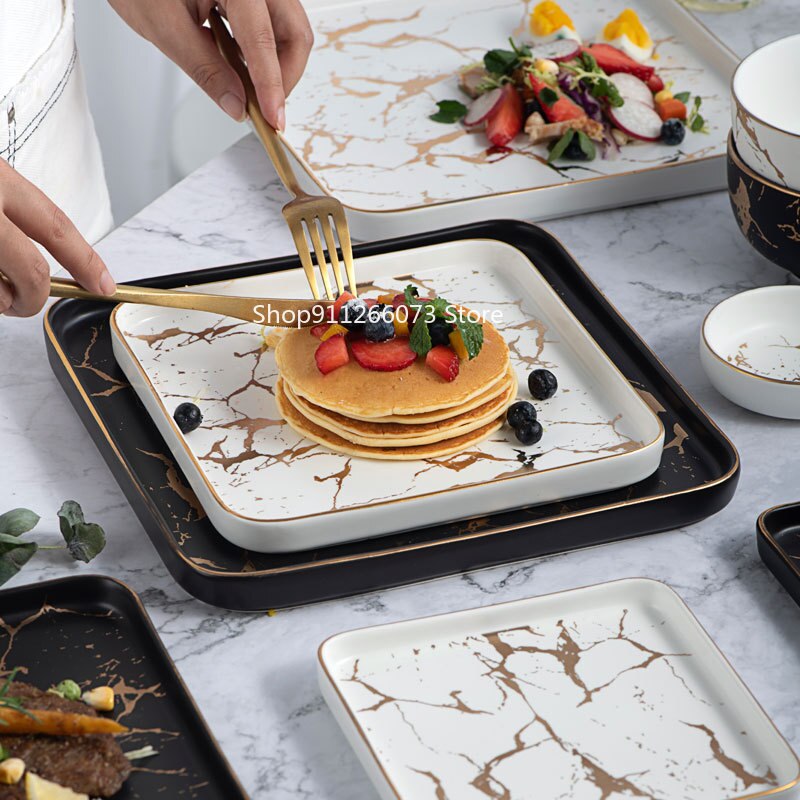 Steak Vierkante Servies Set Marmer Westerse Voedsel Plaat Keramische Plaat Sushi Dessert Lade Vierkante Servies Set Borden En Schotels