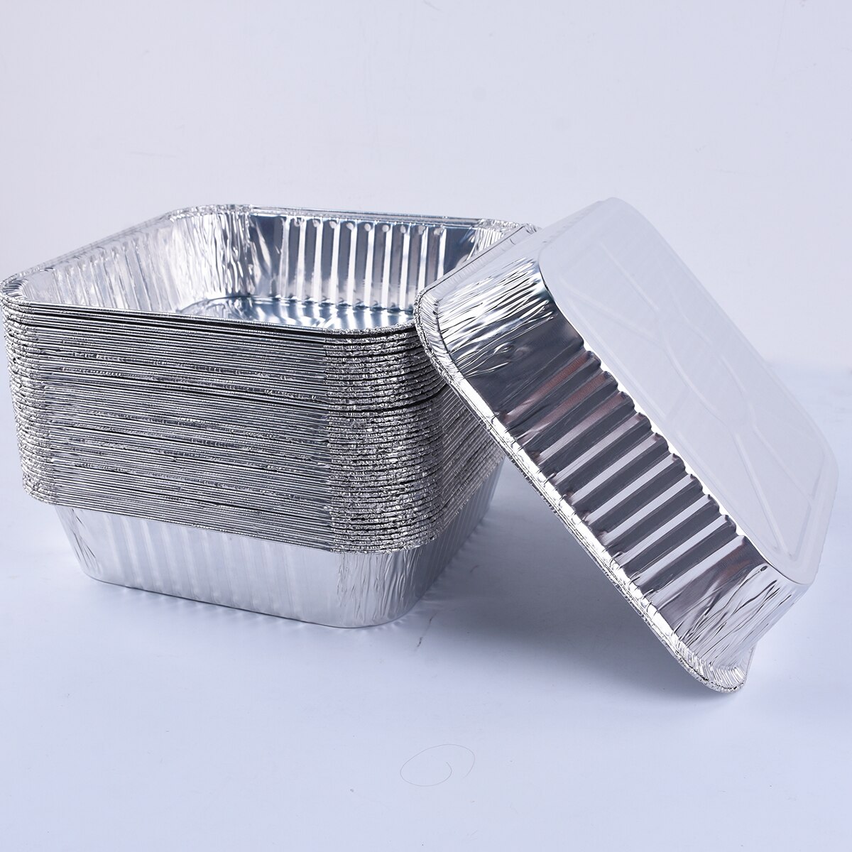 50pcs 9" Aluminum Foil Containers With Lid For Restaurant Take-Out Packing Food