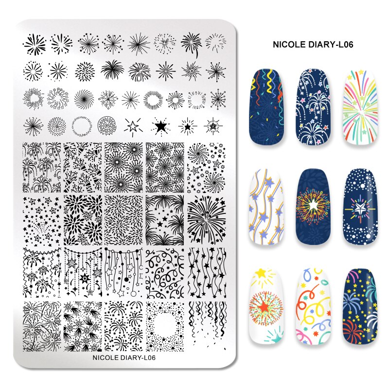 Nicole Dagboek Rechthoek Nail Art Stempelen Platen Rvs Overdruk Feestelijke Diy Poolse Nail Stempel Stencil