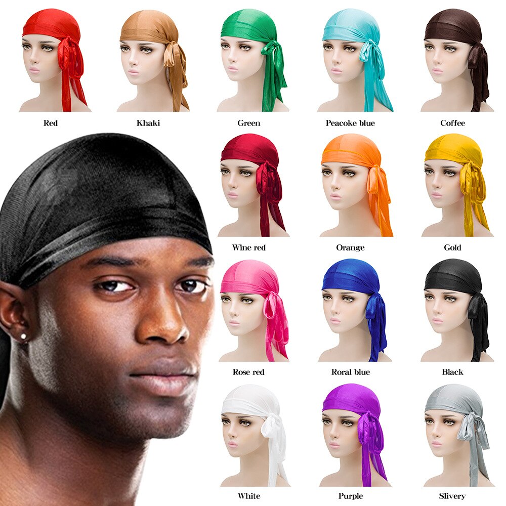 Durag do doo du chiffon en velours pour hommes et femmes, chapeau Bandana respirant, longue queue, couvre-chef chimio, couleur unie,