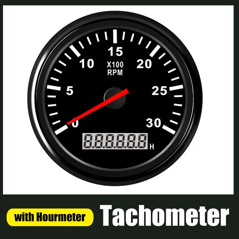 Bil båt varvräknare mätare lcd timräknare 3000 ~ 6000 rpm varvräknare marin varvräknare 12v/24v röd bakgrundsbelysning horometro rpm