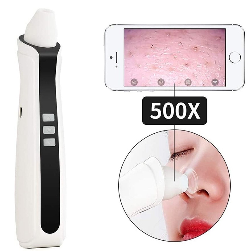 Nettoyeur de points noirs visuel USB Rechargeable Pores du visage nettoyeur de tête noire aspirateur 500X WiFi Microscope caméra 3 tête d'aspiration