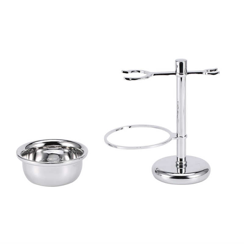 Kit de afeitado de lujo, brocha de acero inoxidable y soporte de seguridad para maquinilla de afeitar con tazón para jabón